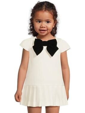 Janie and Jack Baby 18-24M White Black Velvet Bow Detail Pleated Dress A16-6